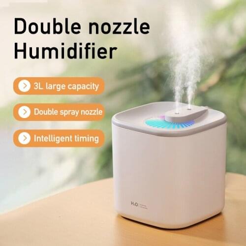 3000ml Large Size Dual Spray Household Air Humidifier with Led Light Desktop Mist Maker Silent Sprayer for Home Office Bedroom