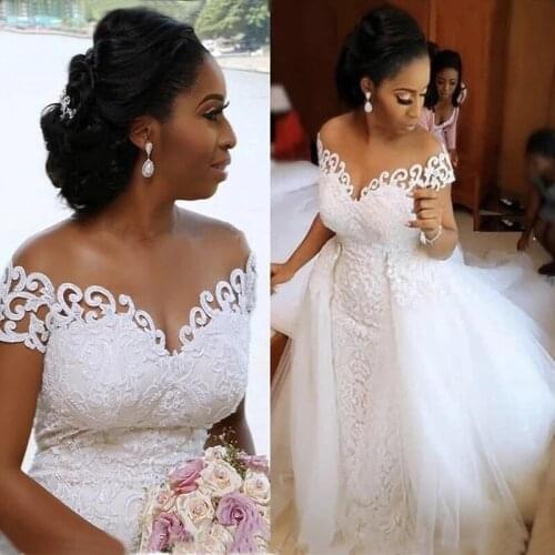 Vestido De Noiva 2 in 1 Detachable Train Mermaid Wedding Dress 2023 Custom Made Lace Bridal Wedding Gowns