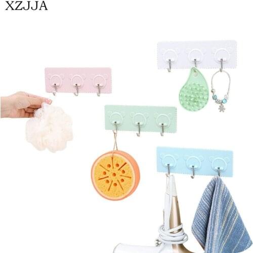 XZJJA Cartoon Bear Self Adhesive 3 Couplet Sticky Hooks Kitchen Bathroom Towel Hook Multifunction Jewelry Key Clothes Organizers