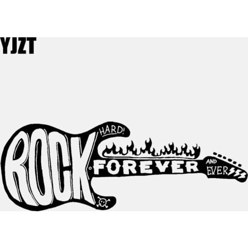 YJZT 14.7CM*5.4CM Music Rock Forever Guitar Fire Vinly Black/Silver Car Sticker C22-0586