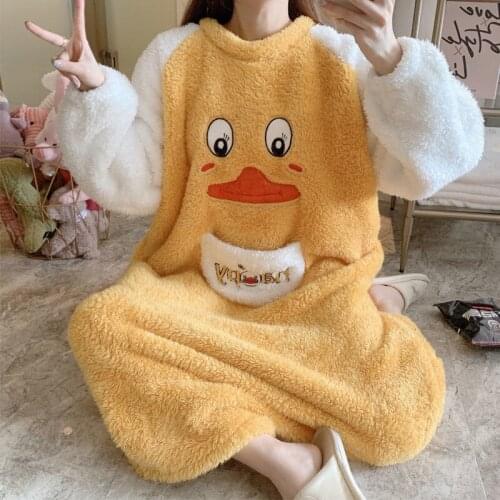 Sleeping Skirt Womens Autumn Winter Coral Velvet Mid-length Section Knee-length Pajamas Thickened Cute Large Size Home Wear