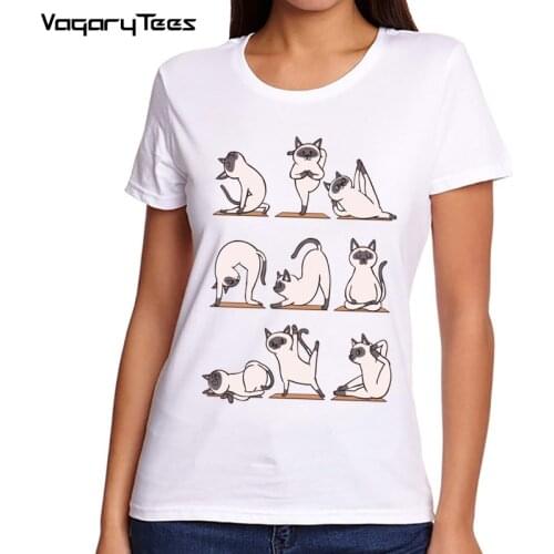 Cute cartoon Animal Siamese Cat Print woman Summer T Shirts Fashion Short Sleeve Tee Clothes Casual T-shirt Plus Size