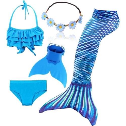 Mermaid Tail Cosplay Costume Girls Swimming Mermaid Wigs Swimsuit With/No Monofin Flipper Kids Swimmable Children Swimwear Set