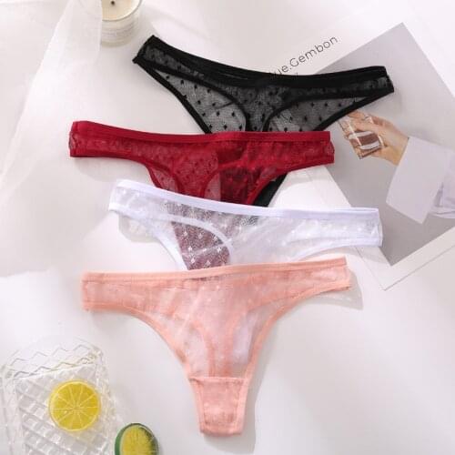 Womens See-through T-Back Hollow Sexy Solid Color Breathable Womens Underwear Low Waist High Slit T-Type Pants Thong Panties