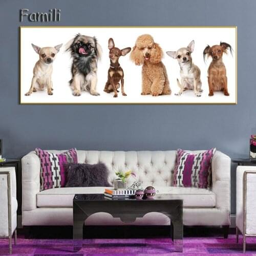 Animal World Series Puppy Modern Canvas Wall Art Paintings Puppy Blue Artwork for Bedroom Living Room Decoration