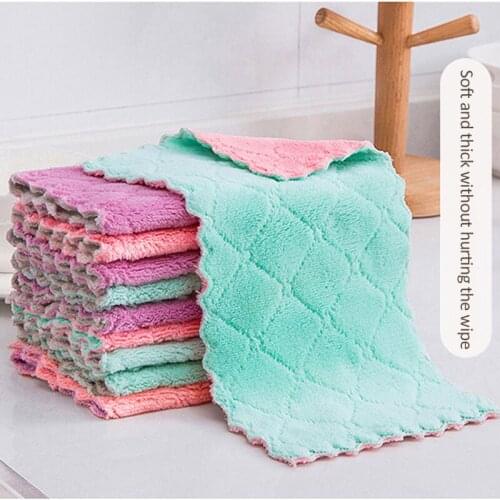 1/2/4Pcs Discloth Double-layer Absorbent Microfiber Kitchen Dish Cloth Non-stick Oil Household Cleaning Wiping Towel Kichen Tool