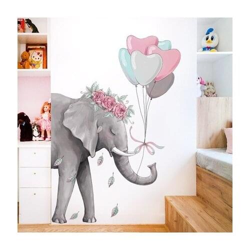 102*70CM Wall Sticker Cute Pink Elephant Girls Bedroom Decor Nursery Stairs Aisle Wall Decals Poster Animal Removable Wallpaper