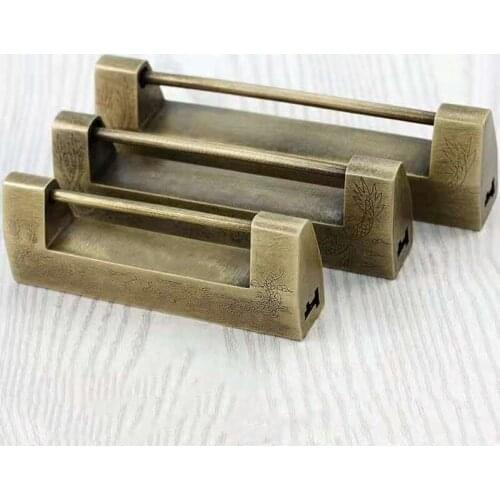 3.5-6 Inch Retro Horizontal Open Padlock Hasp Furniture Box Pure Copper Chinese Imitation Open Brass Lock