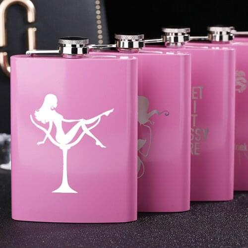 8oz/6oz Hip Flask Rose Pink Women Portable Stainless Steel Flagon Pocket Flask For Whiskey With Gift Box