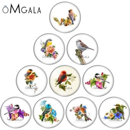 New Watercolor Flower Birds 10pcs mix 8mm/10mm/12mm/16mm/18mm/25mm Round photo glass cabochon demo flat back Making findings