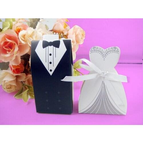 Free Shipping 100pcs/lot Promotion Creative Bride & Groom Wedding Party Candy Boxes Noble and Elegant Style White & Black Color