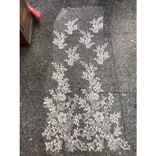 Beaded bridal lace long flowers boarders with appliques bridal dress lace fabrics 10 yards/Lot