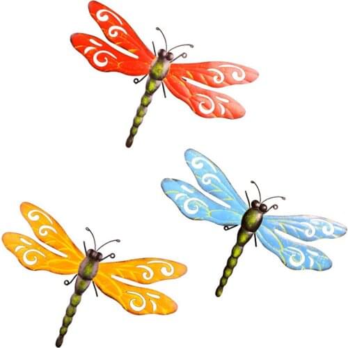 Large Metal Dragonfly Garden Wall Decor Outdoor Fence Sculpture Artwork Statue Statues Pendant Home Kitchen Bedroom Decorations