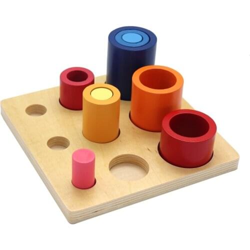 Montessori Wooden Toys Kids Toddler Circles and Cylinders Block Toy for Children Colors Training Preschool Educational Gift Toy