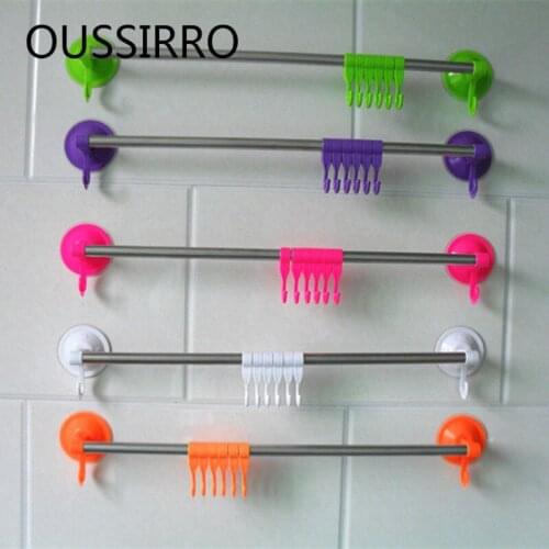 1pcs OUSSIRRO Strong 8 Hooks Suction Towel Rack Storage Holders Wall-mounted Stainless Steel Single Pole Towel Hanger