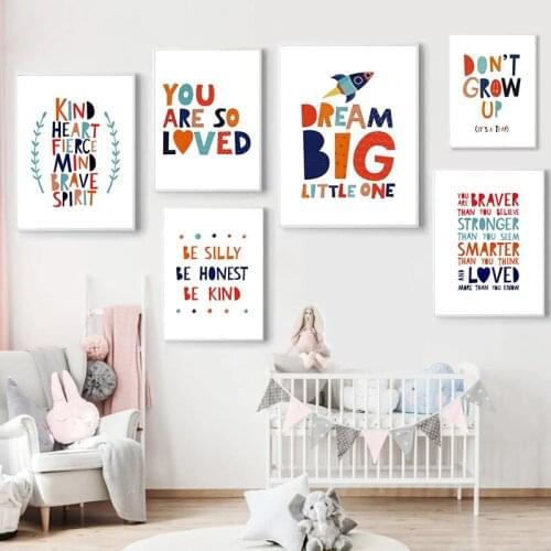 Children Room Wall Art Poster Print Dream Big Little One Colorful Canvas Painting Bedroom Decoration Picture Kindergarten Decor