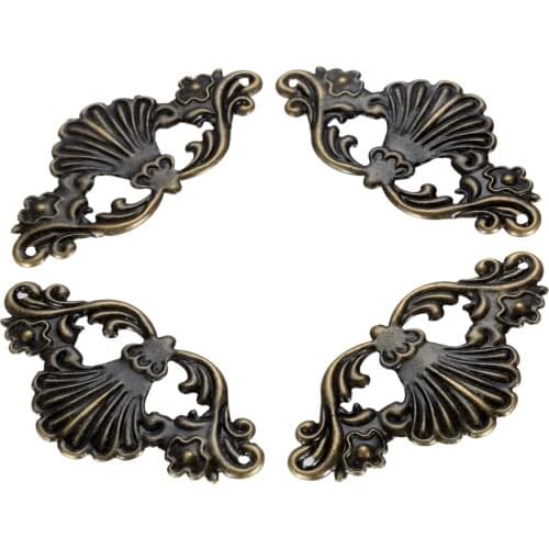 DRELD 4PCS Wooden Box Coner Wine Box Protector Embellishment Findings Flower Corners Antique Bronze Old Vintage Cover 97*47mm