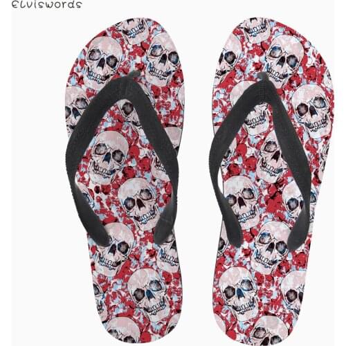 ELVISWORDS Summer Women Flip Flops Gothic Sugar Skull Awesome Print Casual Womens Slippers Slip-on Female Flip Flops Beach Shoe