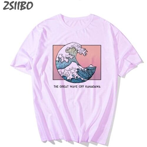 Harajuku Mens tshirt Van Gogh Oil Print Wave Funny Print Unisex Short Sleeved T-shirt Female Tops Wave T shirt Couple M-3XL
