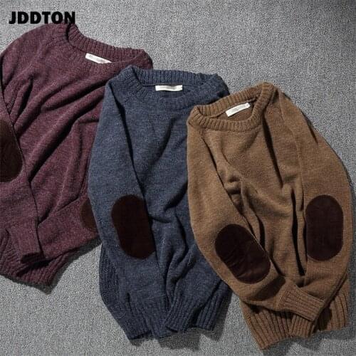 JDDTON Winter Mens O-neck Knitted Sweater Harajuku Casual Artistic Sweater Hip Hop Warm Fashion Patch Pullover Streetwear JE349