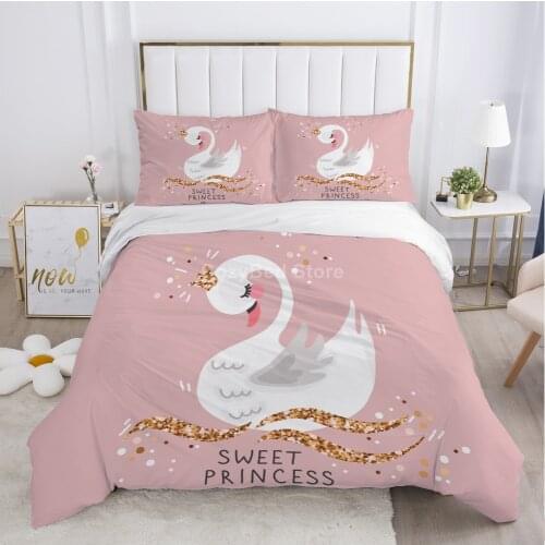 Pink White Swan Bedding Set Kids Modern 3d Duvet Cover Sets Comforter Bed Linen Twin Queen King Single Size Fashion Luxury Girl