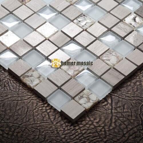 Crystal glass mixed stone mosaic tiles with natural shells EHGM1075 for bathroom and kitchen backsplash free shipping
