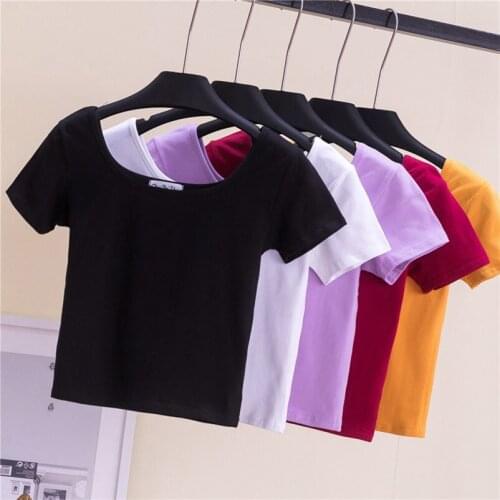 Summer T-Shirt Women O-Neck Solid High Waist Short Fashion T-shirts For Women Casual Slim Womens T-Shirt Camiseta Mujer Top