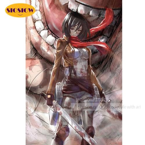 Mikasa 5D Diamond Embroidery Animation Attack On Titan Painting Full Square Drill Cross Stitch Pictures Handmade Wall Decor Room