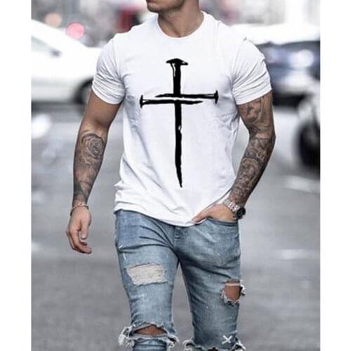 2021 hot sale mens Jesus Christ cross 3d printed T-shirt summer casual all-match fashion trend short-sleeved streetwear