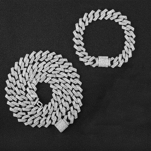 Hip Hop AAA Bling 15MM Prong Cuban Chain 2 Row Iced Out Mens Necklace Rhinestone Zircon Paved Necklaces For Men Jewelry