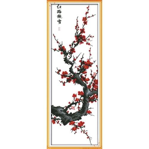 The plum tree bloom in snow cross stitch kit flower 14ct 11ct printed fabric canvas stitching embroidery DIY handmade needlework