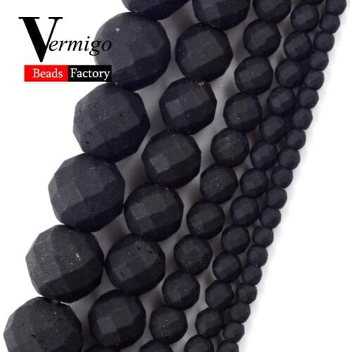 Natural Black Nanotech Rubber Faceted Hematite Stone Beads For Jewelry Making Loose Round Beads For Bracelet Necklace 2-10mm 15"