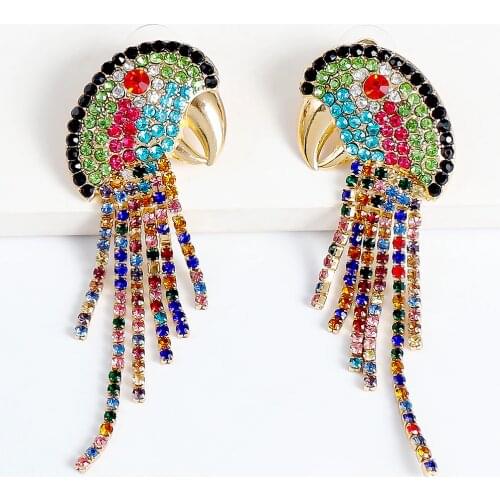 New Colorful Animal Design Earring Wholesale Woman Long Tassel Earrings Rainbow Rhinestone Funny Big Ear Ring Za 2021 Trend
