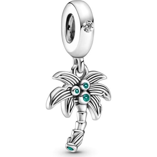 Original Palm Tree & Coconuts With Crystal Pendant Beads Fit 925 Sterling Silver Charm Pandora Bracelet Bangle Diy Jewelry