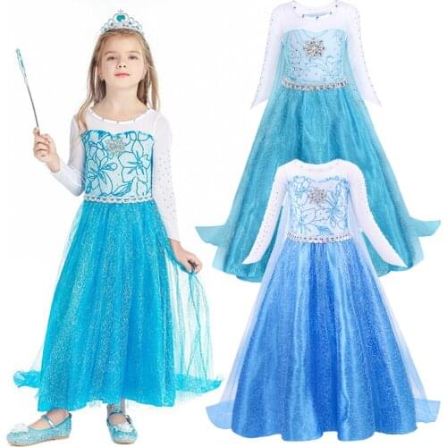 2-10 Years Elsa Princess Dress Snow Queen 2 Elsa Costume Kids Dresses for Girls Halloween Party Children Cosplay Dress Up