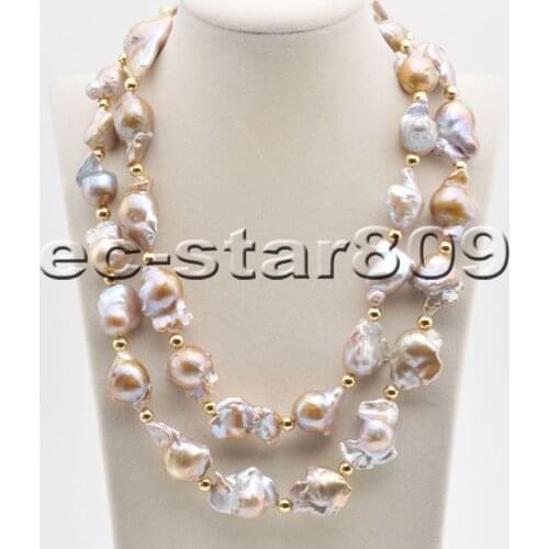 P6526 40" 32mm Lavender BAROQUE KESHI REBORN PEARL Bead NECKLACE Choker