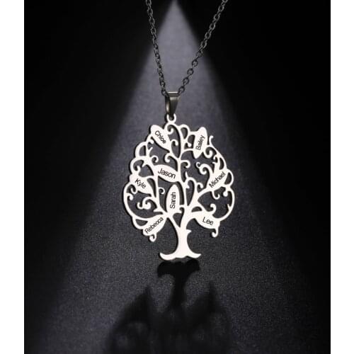 Sipuris Custom Tree of Life Name Necklace Personalized Stainless Steel Name Necklace For Women Family Jewelry Christmas Gifts