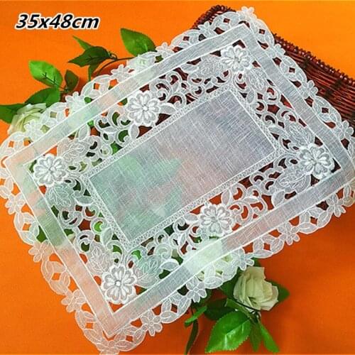 Pastoral Slub Yarn Embroidery Hollow Rectangular Sequin Table Mat Vase Fruit Plate Tea Set Jewelry Box Antique Ornament Cover