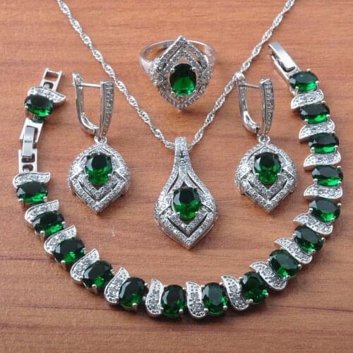 Birthday Gift Amazing Blue Crystal Silver Plated Jewelry Sets For Women Wedding CZ Earrings Necklace Set Rings Bracelet JS0607