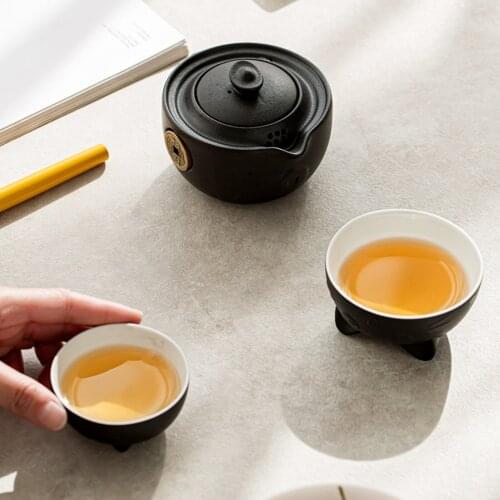 Cat Series Travel Portable Ceramic Tea Set with Tea Pot Tea Cups Travel Bag for Office Home Travel KI
