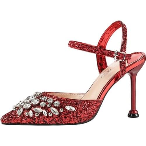 Princess wedding rhinestone pointed sandals womens stiletto heel shoes with crystal single shoes wedding shoes womens shoes