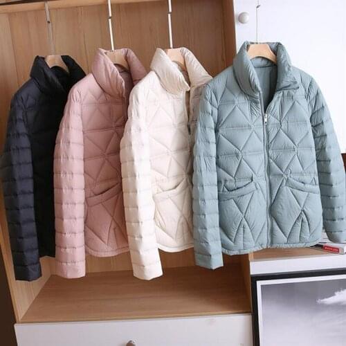 High Quality womens Light Warm Down Jackets Fashion Stand up Collar Zipper 90% White Goose Down Coats Female Winter Clothes