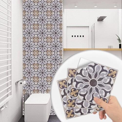 10pcs/set PVC Simulation Marble Mosaic Wall Sticker Kitchen Bathroom Floor Brick Self-adhesive Non-slip Wall Sticker Decoration