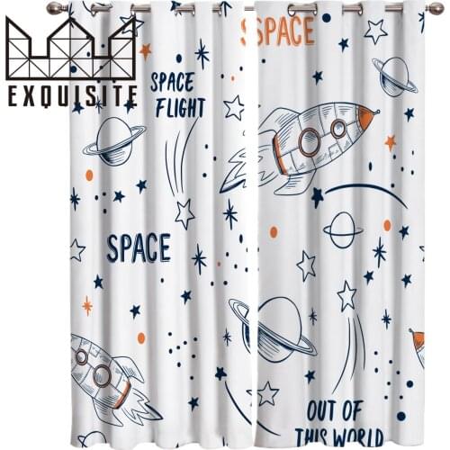 Curtains Rocket Flying Cartoon Children Window Curtains For Living Room Kitchen Bedroom Drapes Kids Room Home Decor