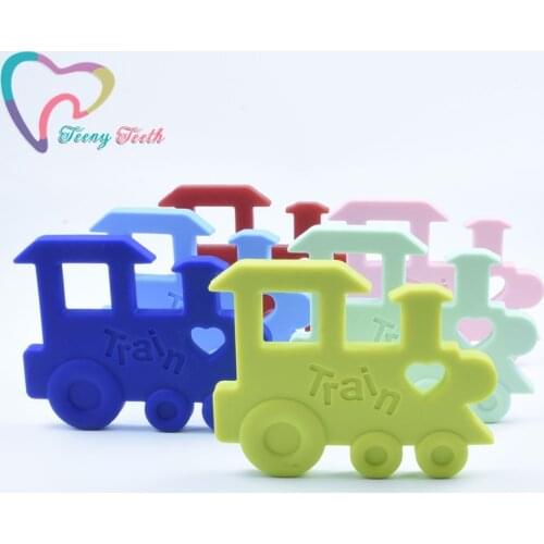 Teeny Teeth 1 PC Silicone Teething Train Shape Baby Chewable Teether Nursing Necklace Charms Infant Shower Gifts Baby Pendant