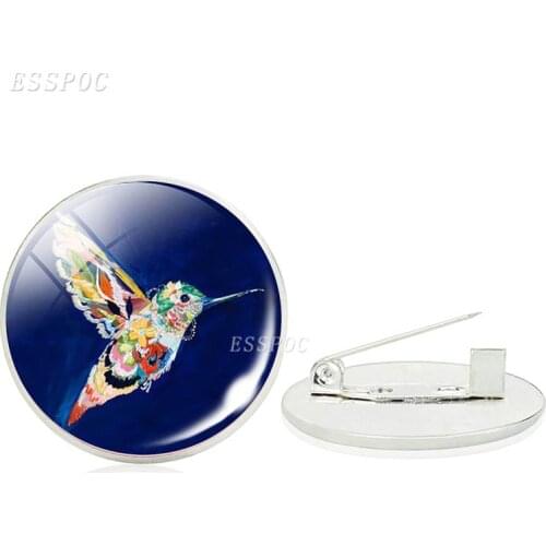 Cute Animal Silver Color Brooch Pin Glass Cabochon Bird Badge Accessories Souvenir Gift for Friends