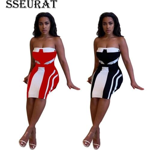SSEURAT Women Dress Print Sleeveless Strapless Strechy Bodycon Dresses Fashion Summer Outfits 2021
