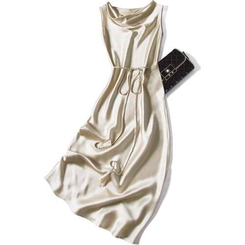 2021 spring Womenswear New quality silk satin mulberry silk heavyweight silk dress slim and slim with a long