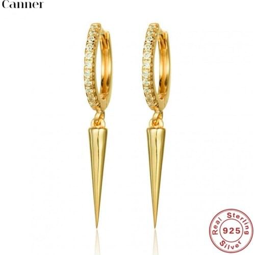 Punk 925 sterling silver Crystal Triangle Small Hoop Earrings for Women CZ Zircon Gold Silver color Earrings