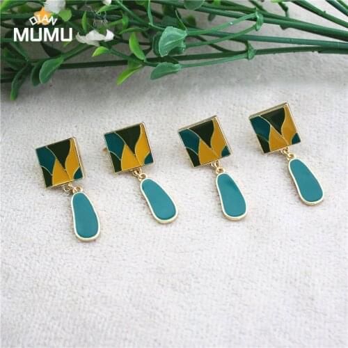 New Korean Simple Geometric Square Green Dangle Drop Earrings For Women Geometric Fashion Earrings Ear Clips Jewelry Gift